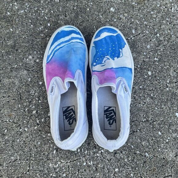 Vans Slip On Shoes Womens 8 Classic White Custom Painted Sneakers Low Top - Picture 8 of 16
